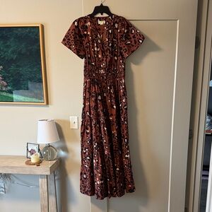 Maeve Brown and Black Patterned Midi Dress